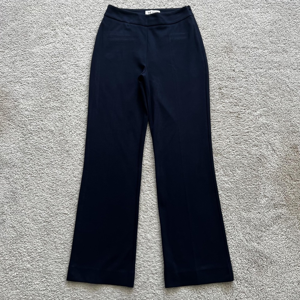 The Fold Ponte Dress Pants Womens 4 Navy Blue Straight Leg Side Zip High Rise